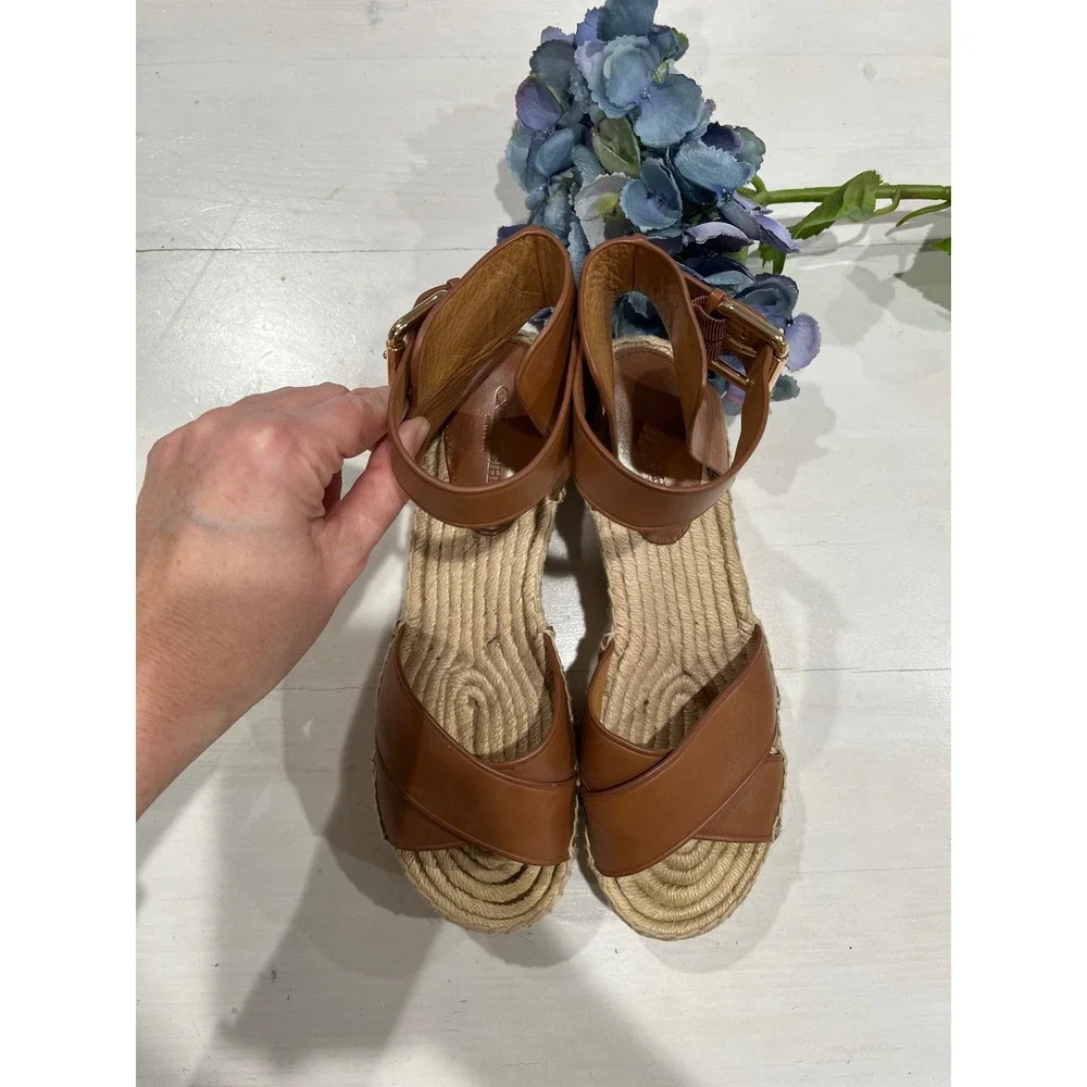 Coach Espadrille Platform Sandals Leather‎ Criss Cross Ankle Strap 7.5